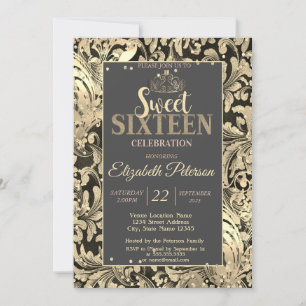 Invitación Dorado Swirls Tiara Sweet Diamonds 16 Fiesta