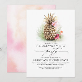 Invitación Dorado Tropical Pineapple Beach Floral Hogar Calen