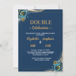 Invitación Dorado Turquoise floral doble cumpleaños