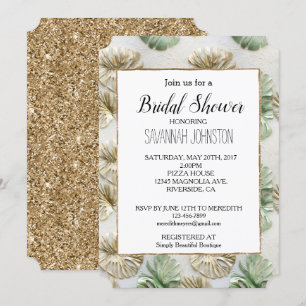 Invitación Dorado Verde Blanco Tropical Sale de Ducha Británi