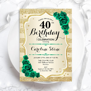 Invitación Dorado Verde Elegante Floral 40 cumpleaños