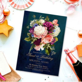 Invitación Dorado verde romántico floral esmeralda 16 cumplea