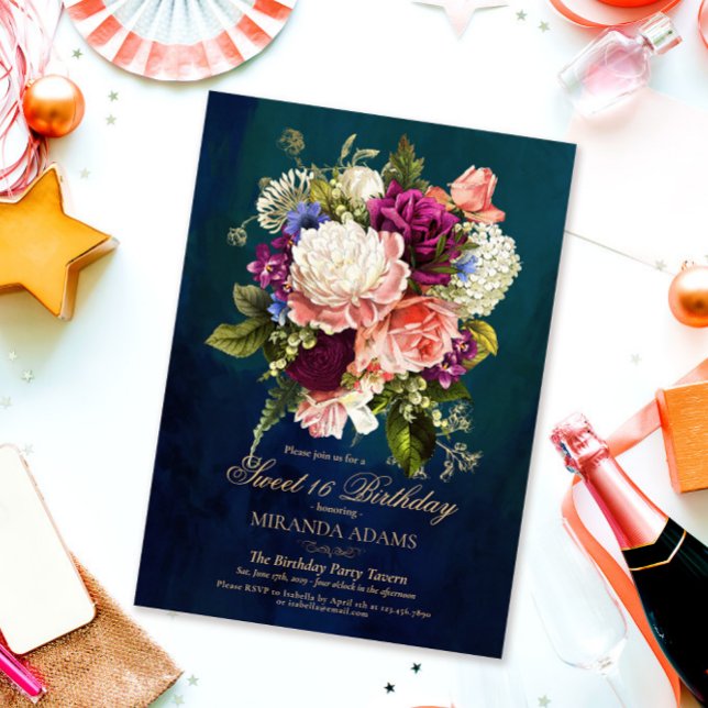 Invitación Dorado verde romántico floral esmeralda 16 cumplea (Subido por el creador)