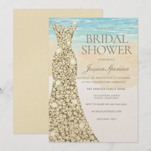 Invitación Dorado Vestido Beachy Bridal Shower