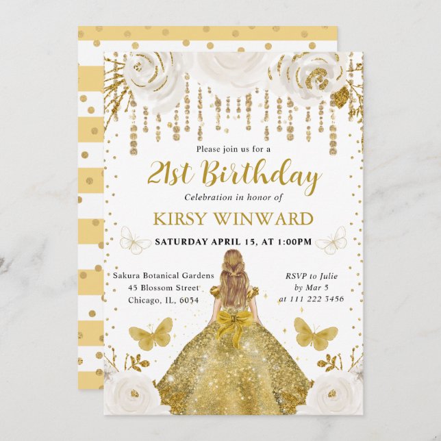 Invitación Dorado vestido de oro Blonde Haired Princess Birth (Anverso / Reverso)