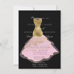 Invitación Dorado vestido negro Sparkly rosa 16 cumpleaños de