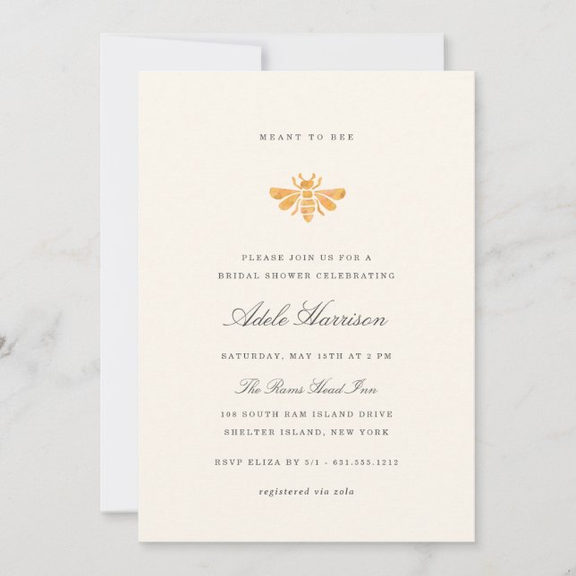 Invitación Dorado Watercolor Bee Bridal Shower (Anverso)