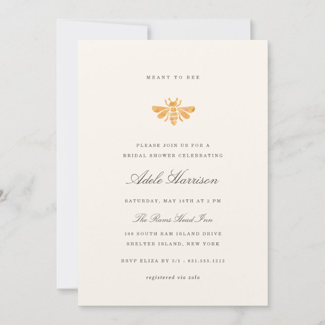 Invitación Dorado Watercolor Bee Bridal Shower (Anverso)
