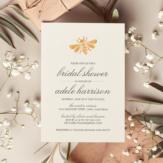 Invitación Dorado Watercolor Bee Bridal Shower (Subido por el creador)