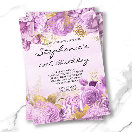 Invitación Dorado y acuarela floral de Lilac 60 cumpleaños