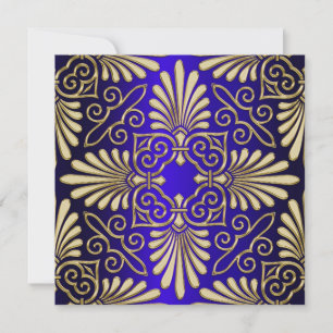 Invitación Dorado y azul Art Deco Damask Ducha de novia
