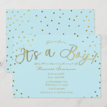 Dorado y Azul Claro Moderno Es un Niño Baby Shower