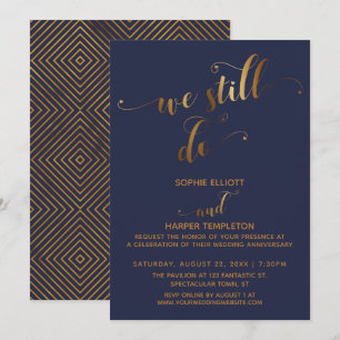 Invitación Dorado y Azul Tipografía Aniversario Todavía Lo Ha