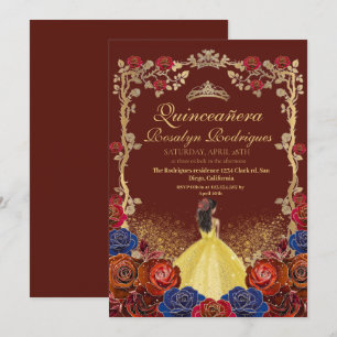 Invitación Dorado y Borgoña Rojo Belleza Quinceanera y lo mej