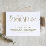 Invitación Dorado y caligrafía blanca linda ducha de novia<br><div class="desc">¡Celebremos a la futura novia! Invite a la familia y a los amigos con esta invitación personalizada a una ducha de novia. Presenta caligrafía caprichosa y tipografía clásica. Personalice agregando nombres, fecha, dirección y otros detalles. Esta invitación a la ducha de novia dorada y blanca es perfecta para cualquier temporada...</div>