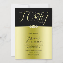 Invitación Dorado y diamantes elegantes y negros 40 cumpleaño