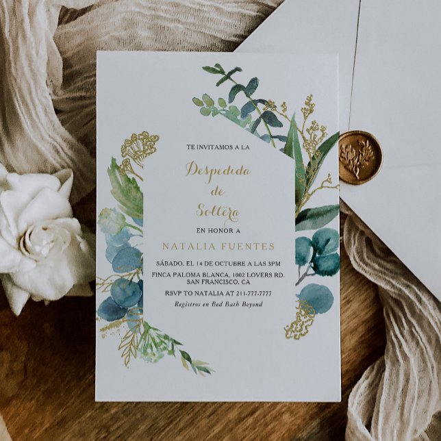 Invitación Dorado y eucalipto verde Ducha de novia española (Subido por el creador)