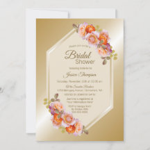 Dorado y Naranja Floral Watercolor Bridal Shower