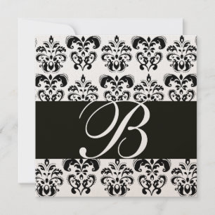 Invitación DORADO Y NEGRO DAMASCO MONOGRAMA , blanco