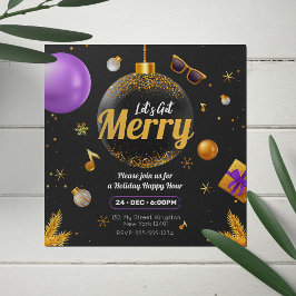 Invitación Dorado y Púrpura Divirtámonos Navidad Diversión