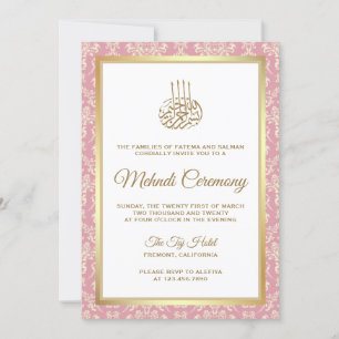 Invitación Dorado y Rosa Rosa Damasceno Ceremonia Islámica de