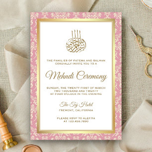 Invitación Dorado y Rosa Rosa Damasceno Ceremonia Islámica de
