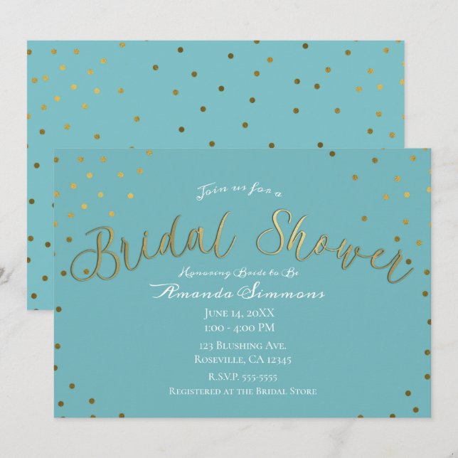 Invitación Dorado y Verde azulado Turquesa Moderna Glam Brida (Anverso / Reverso)