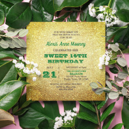 Invitación Dorado y verde esmeralda dulce 16