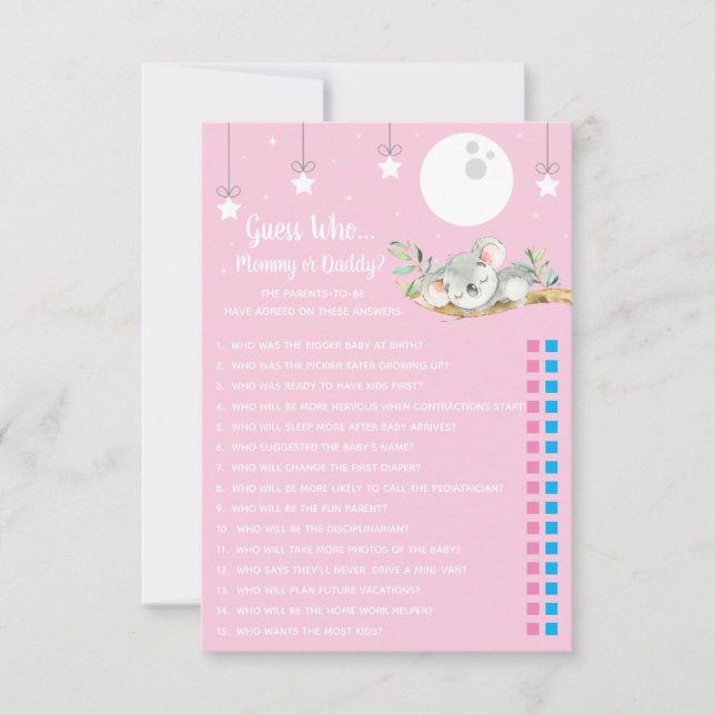 Invitación Dormir el juego de Baby Shower de Koala ¿Adivinan 