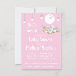 Invitación Dormir Koala Baby Shower Pink