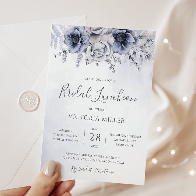 Invitación Dormitorio Elegante De Novias De Floral Azul Y Mar (Subido por el creador)