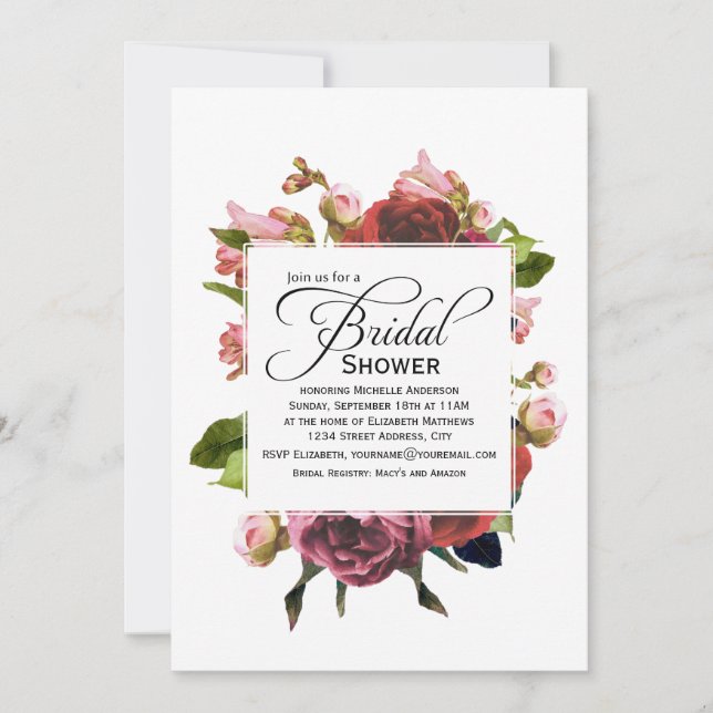 Invitación Dormitorio rosa Bouquet Floral Bridal (Anverso)