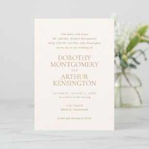 Invitación Dorothy Ivory y Gold Elegant Wedding
