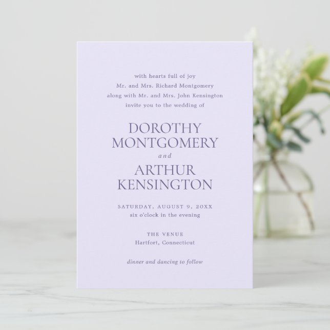 Invitación Dorothy Lilac Elegant Wedding (Anverso de pie)