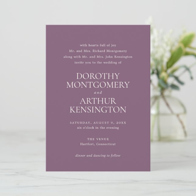Invitación Dorothy Purple Elegant Wedding (Anverso de pie)