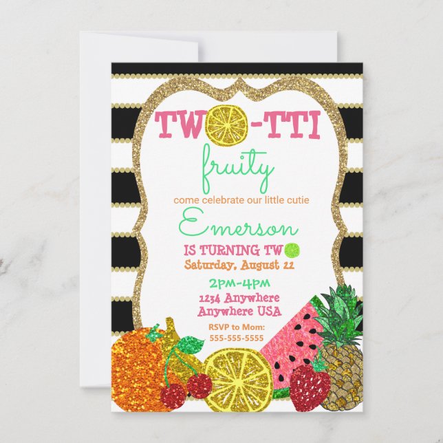Invitación dos a fructífero segundo cumpleaños purpurina Tutt (Anverso)