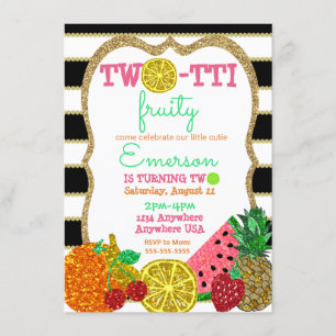 Invitación dos a fructífero segundo cumpleaños purpurina Tutt