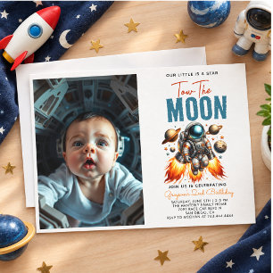 Invitación Dos a la Luna 2 cumpleaños Foto espacial