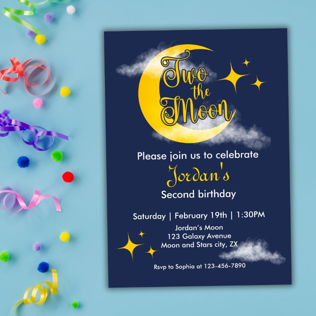 Invitación Dos a la Luna Cumpleaños 2 Elegante Sin Distinción (Subido por el creador)