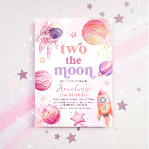 Invitación Dos a la Luna Cumpleaños fuera del espacio 2do Cum