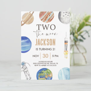 Invitación Dos a la Luna   Decoración del 2º Cumpleaños de Mo