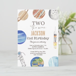 Invitación Dos a la Luna   Decoración Moderno Espacio 2do Cum