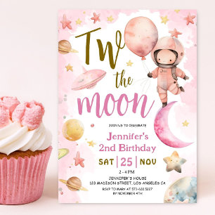 Invitación ¡Dos a la Luna! Niña Astronauta Espacio Cumpleaños