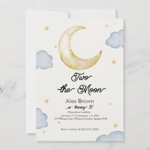 Invitación Dos a la luna Noche moderna del cielo Cumpleaños 2