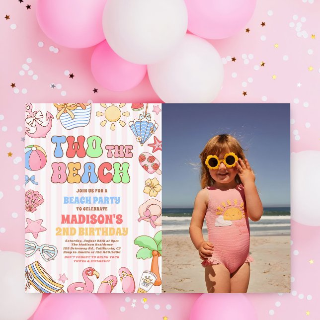 Invitación Dos a la playa cumpleaños de verano segundo Foto d (Subido por el creador)