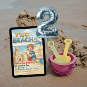Invitación Dos a la Playa Segundo Cumpleaños