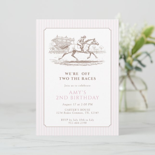 Invitación Dos a las Carreras 2do Cumpleaños Caballo de Carre (Anverso de pie)