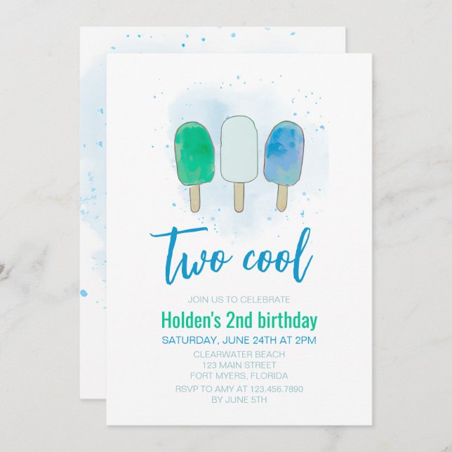 Invitación Dos acuarelas Guay Popsicle Boy Cumpleaños (Anverso / Reverso)