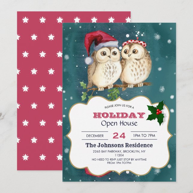 Invitación Dos adorables búhos dibujados (Anverso / Reverso)