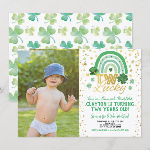 Invitación Dos afortunados segundos cumpleaños foto del Día d
